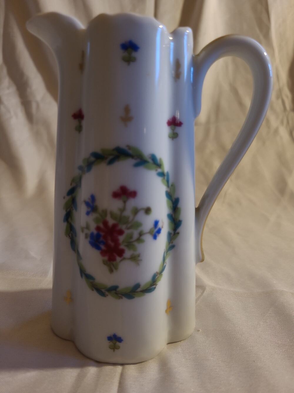 Haviland Limoges France Vieux Paris Porcelain Pitcher Floral Wreath Vintage